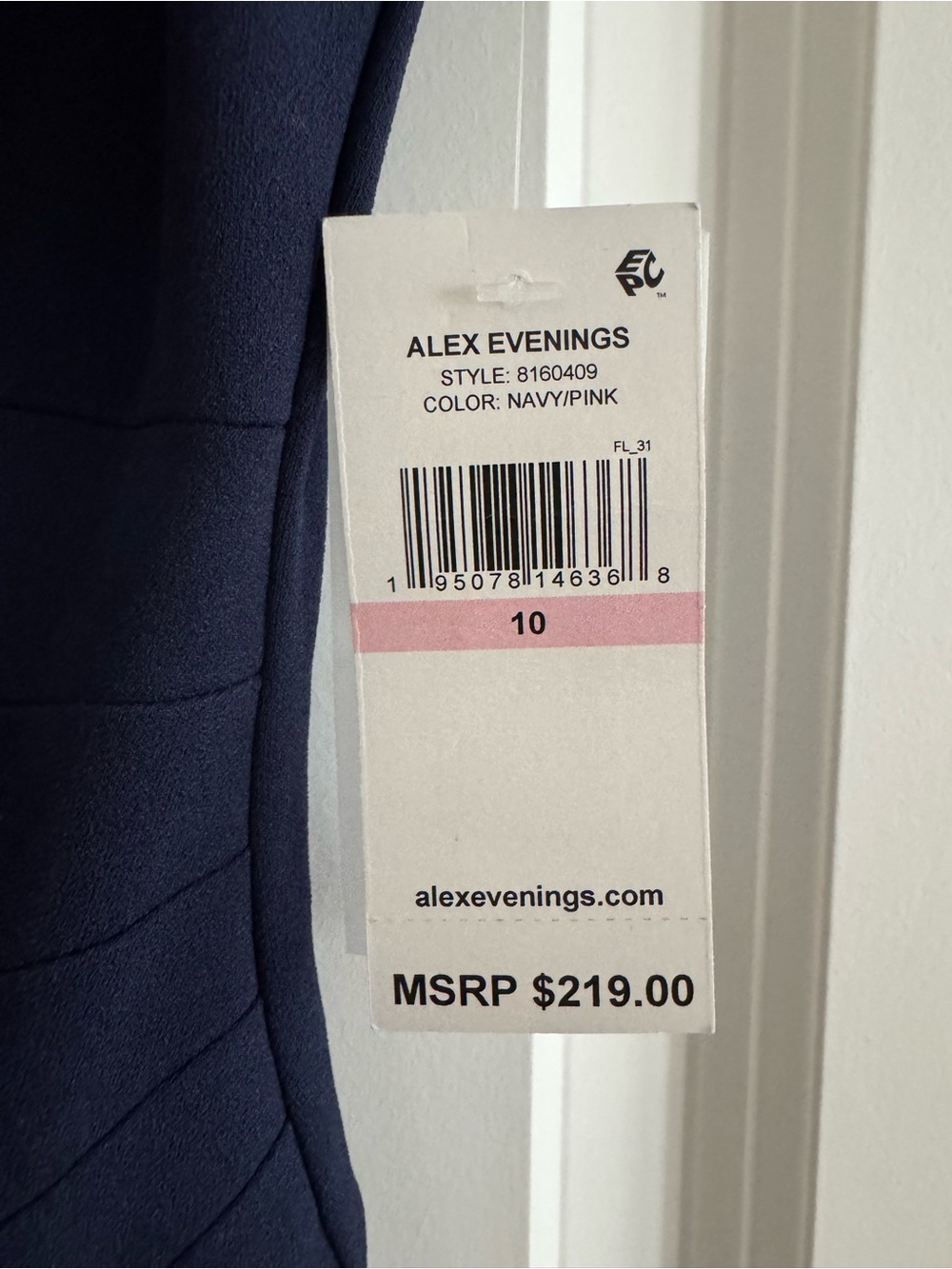 NWT Alex Evenings Long Column Maxi Dress Gown - Navy Blue/Pink Floral Size 10 - Picture 8 of 8